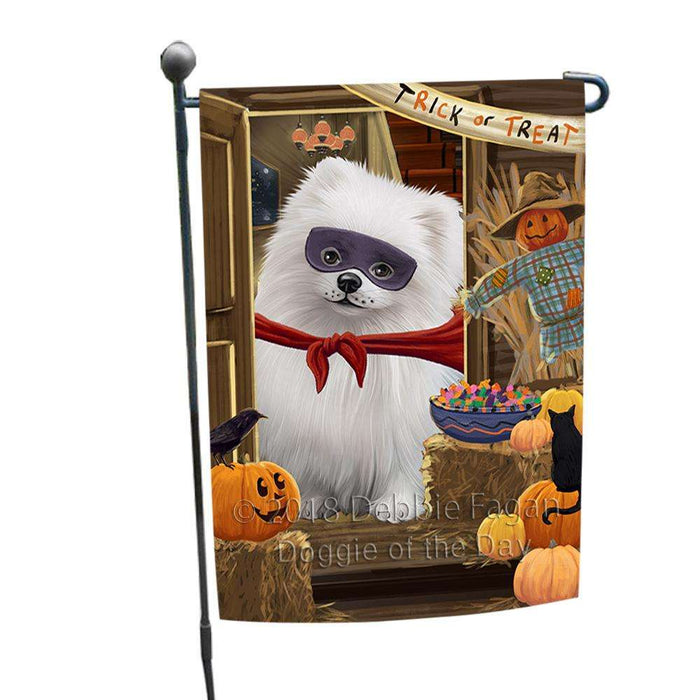 Enter at Own Risk Trick or Treat Halloween Pomeranian Dog Garden Flag GFLG53282