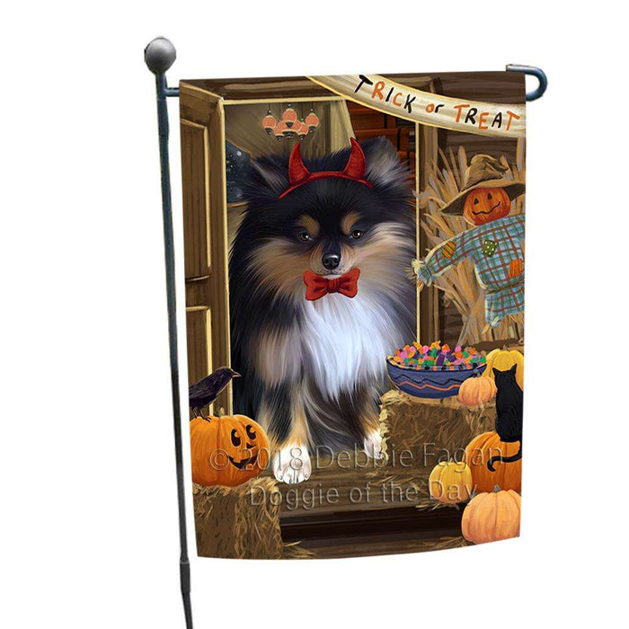 Enter at Own Risk Trick or Treat Halloween Pomeranian Dog Garden Flag GFLG53284