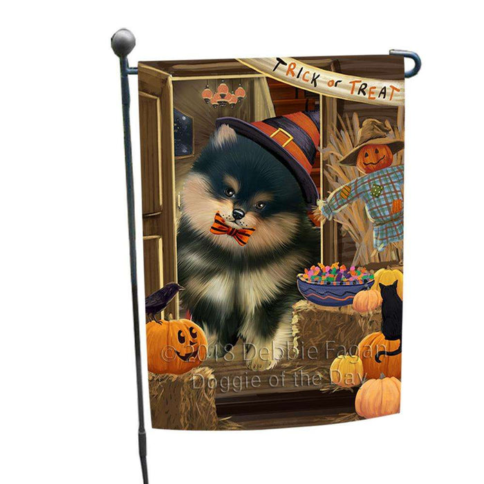 Enter at Own Risk Trick or Treat Halloween Pomeranian Dog Garden Flag GFLG53285