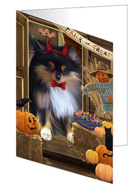Enter at Own Risk Trick or Treat Halloween Pomeranian Dog Handmade Artwork Assorted Pets Greeting Cards and Note Cards with Envelopes for All Occasions and Holiday Seasons GCD63695