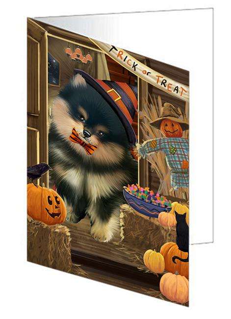 Enter at Own Risk Trick or Treat Halloween Pomeranian Dog Handmade Artwork Assorted Pets Greeting Cards and Note Cards with Envelopes for All Occasions and Holiday Seasons GCD63698