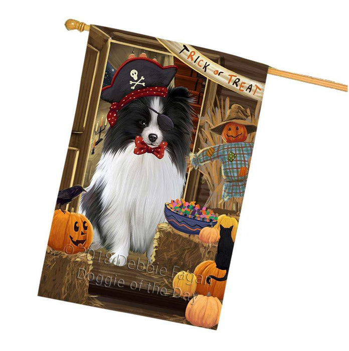 Enter at Own Risk Trick or Treat Halloween Pomeranian Dog House Flag FLG53419