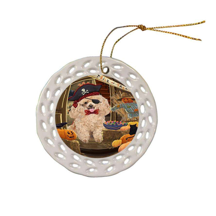 Enter at Own Risk Trick or Treat Halloween Poodle Dog Ceramic Doily Ornament DPOR53226