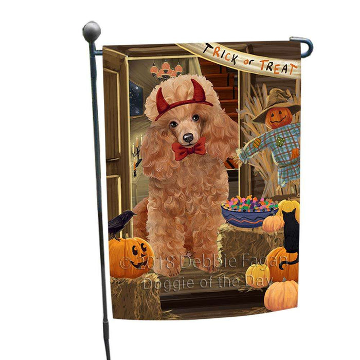 Enter at Own Risk Trick or Treat Halloween Poodle Dog Garden Flag GFLG53289