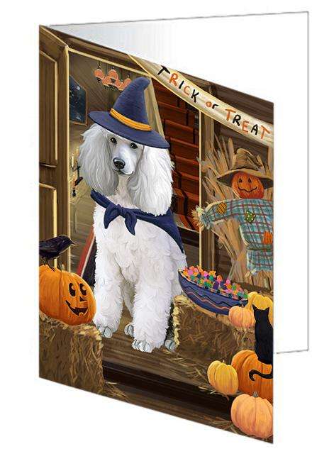 Enter at Own Risk Trick or Treat Halloween Poodle Dog Handmade Artwork Assorted Pets Greeting Cards and Note Cards with Envelopes for All Occasions and Holiday Seasons GCD63701