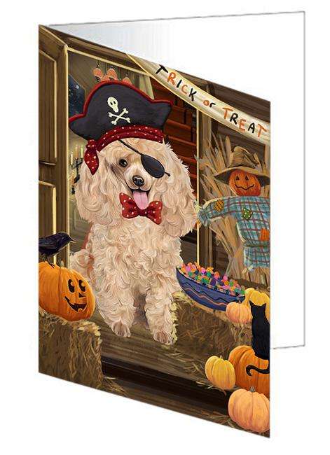 Enter at Own Risk Trick or Treat Halloween Poodle Dog Handmade Artwork Assorted Pets Greeting Cards and Note Cards with Envelopes for All Occasions and Holiday Seasons GCD63707