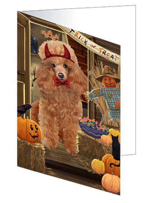 Enter at Own Risk Trick or Treat Halloween Poodle Dog Handmade Artwork Assorted Pets Greeting Cards and Note Cards with Envelopes for All Occasions and Holiday Seasons GCD63710