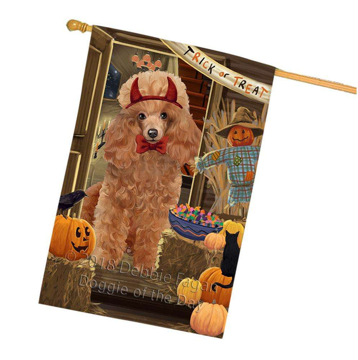 Enter at Own Risk Trick or Treat Halloween Poodle Dog House Flag FLG53425