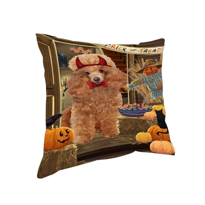 Enter at Own Risk Trick or Treat Halloween Poodle Dog Pillow PIL69532