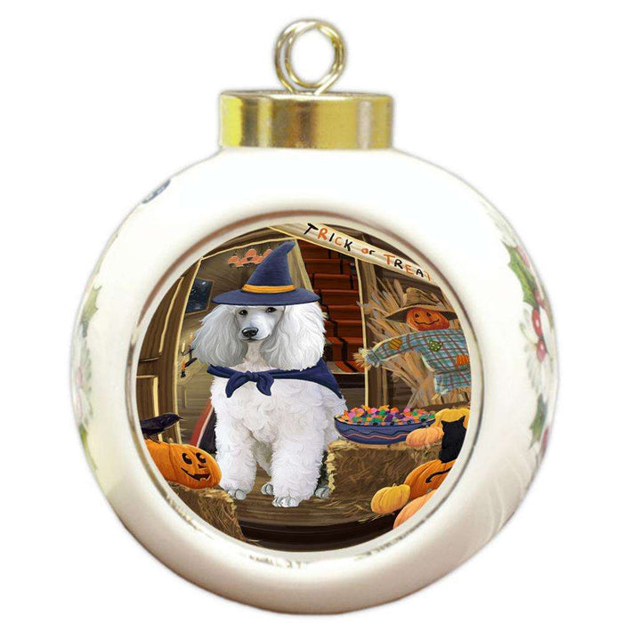 Enter at Own Risk Trick or Treat Halloween Poodle Dog Round Ball Christmas Ornament RBPOR53224