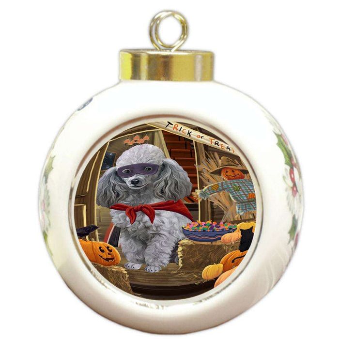 Enter at Own Risk Trick or Treat Halloween Poodle Dog Round Ball Christmas Ornament RBPOR53225