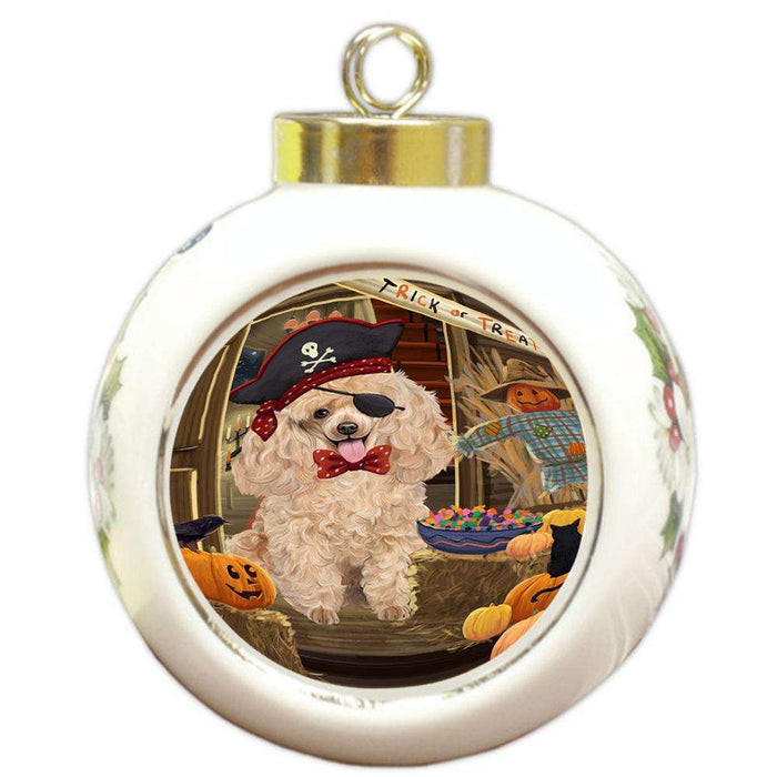 Enter at Own Risk Trick or Treat Halloween Poodle Dog Round Ball Christmas Ornament RBPOR53226