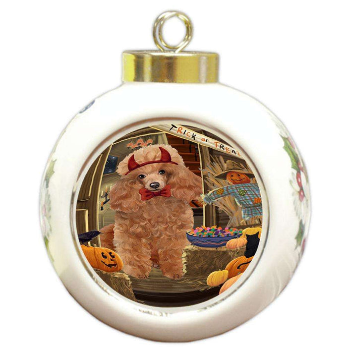 Enter at Own Risk Trick or Treat Halloween Poodle Dog Round Ball Christmas Ornament RBPOR53227