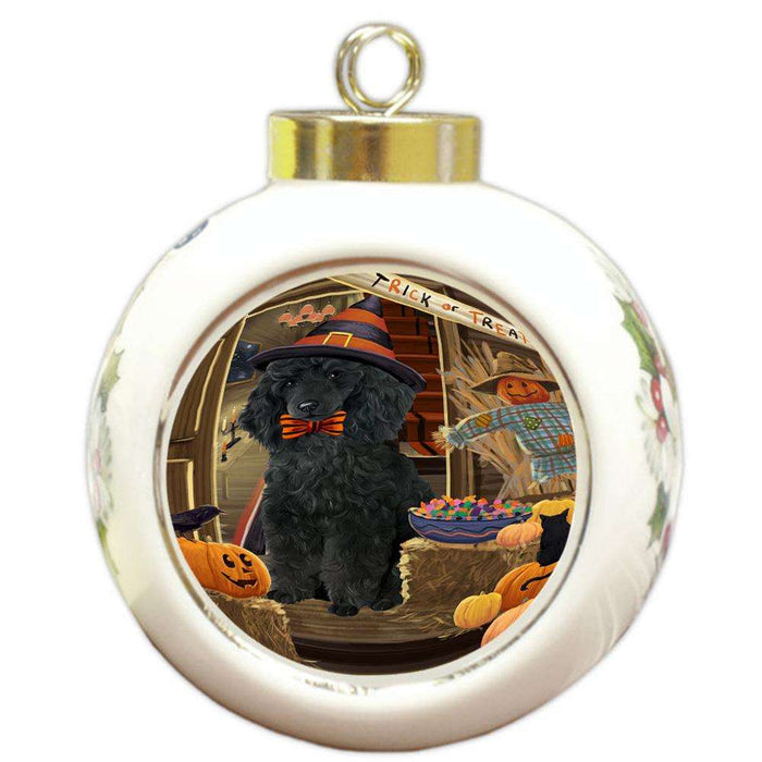 Enter at Own Risk Trick or Treat Halloween Poodle Dog Round Ball Christmas Ornament RBPOR53228