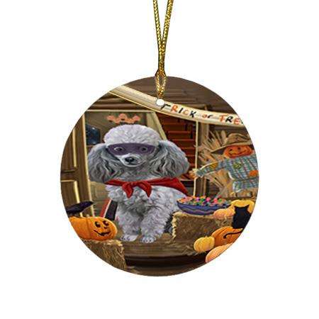 Enter at Own Risk Trick or Treat Halloween Poodle Dog Round Flat Christmas Ornament RFPOR53216
