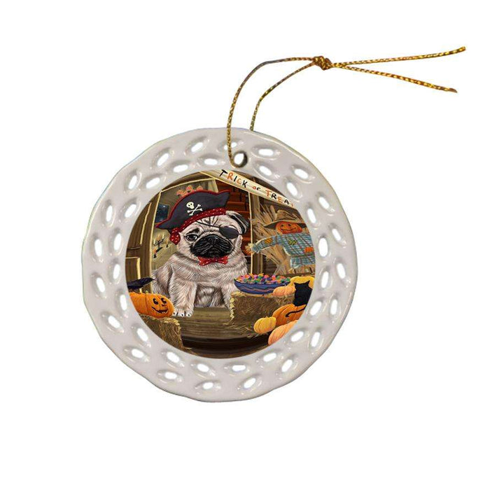 Enter at Own Risk Trick or Treat Halloween Pug Dog Ceramic Doily Ornament DPOR53231