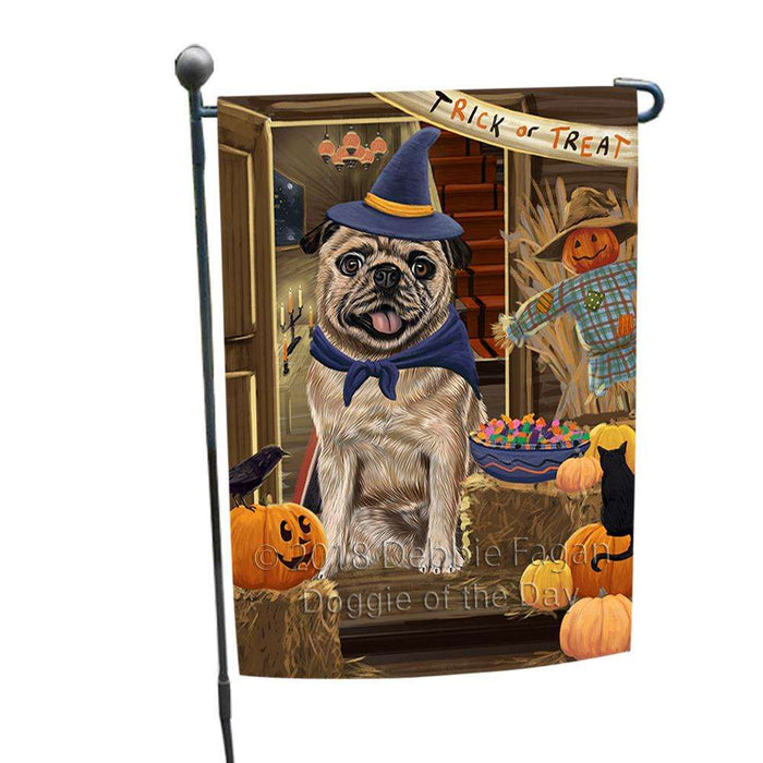 Enter at Own Risk Trick or Treat Halloween Pug Dog Garden Flag GFLG53291