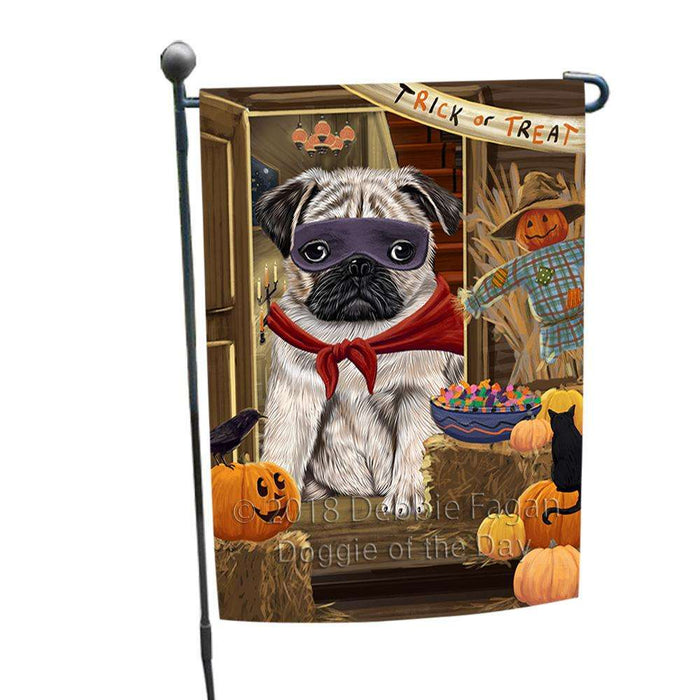 Enter at Own Risk Trick or Treat Halloween Pug Dog Garden Flag GFLG53292