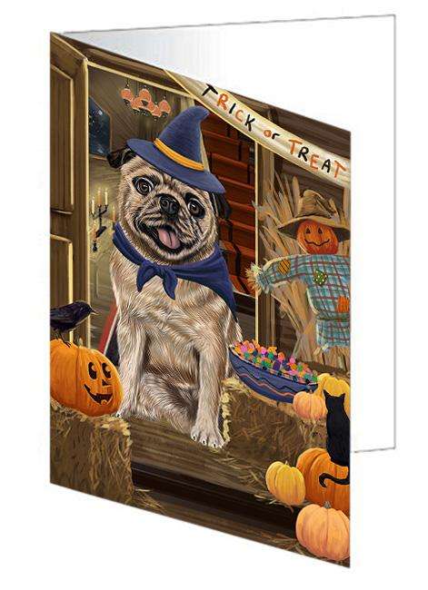 Enter at Own Risk Trick or Treat Halloween Pug Dog Handmade Artwork Assorted Pets Greeting Cards and Note Cards with Envelopes for All Occasions and Holiday Seasons GCD63716