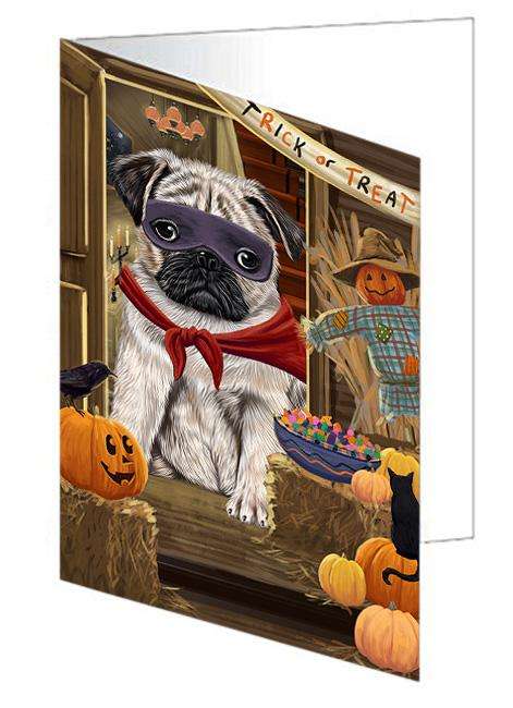 Enter at Own Risk Trick or Treat Halloween Pug Dog Handmade Artwork Assorted Pets Greeting Cards and Note Cards with Envelopes for All Occasions and Holiday Seasons GCD63719