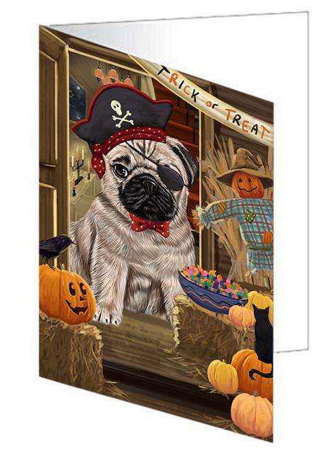 Enter at Own Risk Trick or Treat Halloween Pug Dog Handmade Artwork Assorted Pets Greeting Cards and Note Cards with Envelopes for All Occasions and Holiday Seasons GCD63722