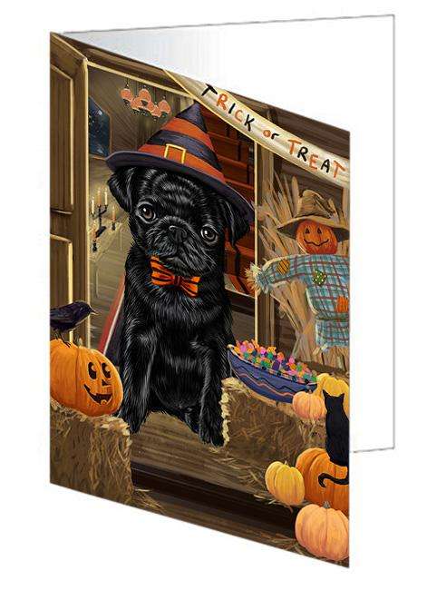 Enter at Own Risk Trick or Treat Halloween Pug Dog Handmade Artwork Assorted Pets Greeting Cards and Note Cards with Envelopes for All Occasions and Holiday Seasons GCD63728