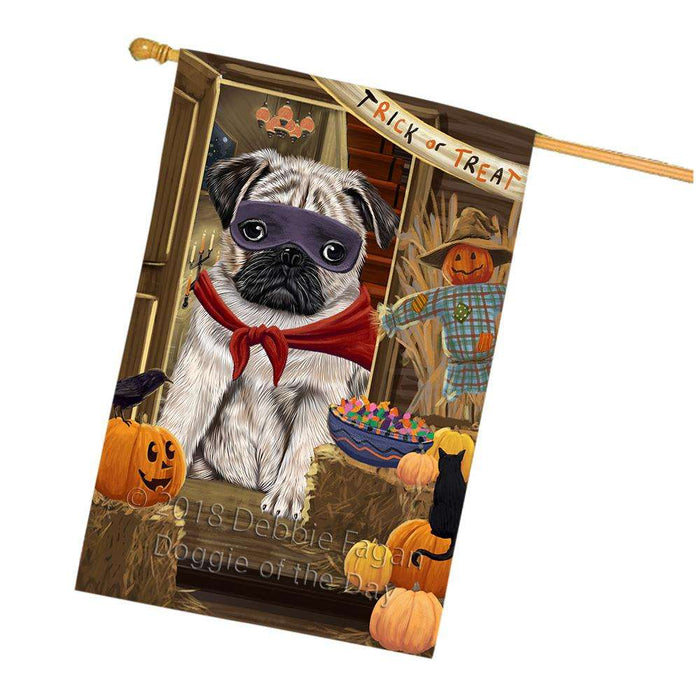 Enter at Own Risk Trick or Treat Halloween Pug Dog House Flag FLG53428