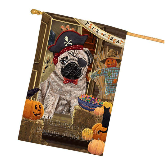 Enter at Own Risk Trick or Treat Halloween Pug Dog House Flag FLG53429