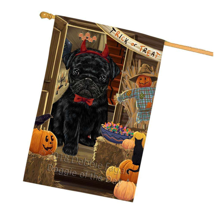 Enter at Own Risk Trick or Treat Halloween Pug Dog House Flag FLG53430