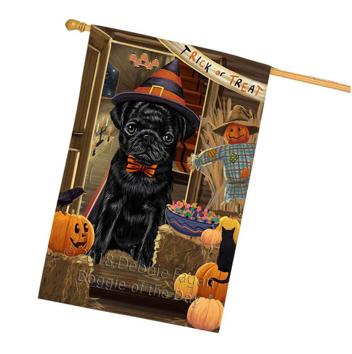 Enter at Own Risk Trick or Treat Halloween Pug Dog House Flag FLG53431