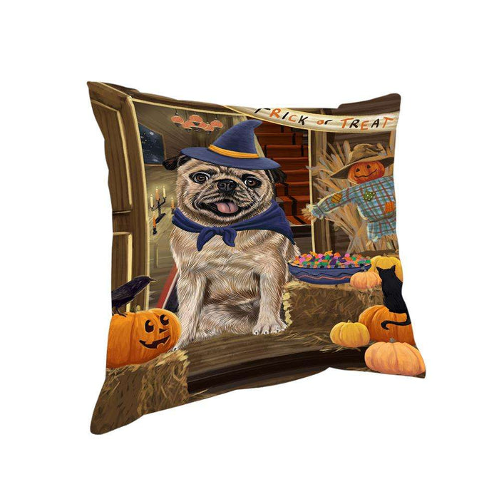 Enter at Own Risk Trick or Treat Halloween Pug Dog Pillow PIL69540