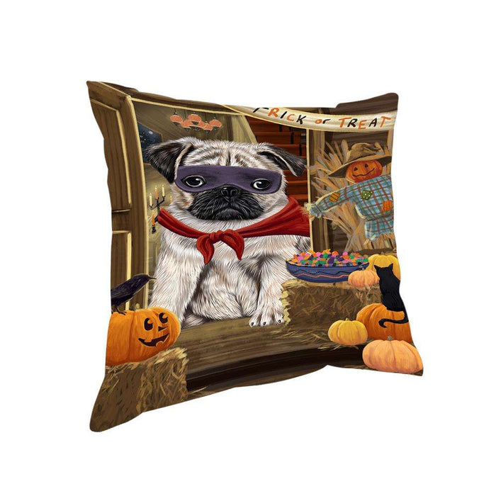 Enter at Own Risk Trick or Treat Halloween Pug Dog Pillow PIL69544