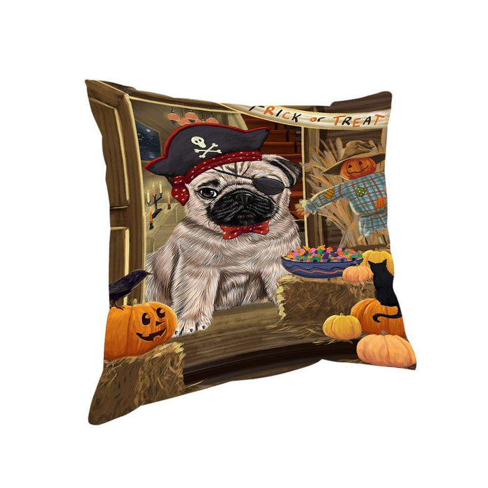 Enter at Own Risk Trick or Treat Halloween Pug Dog Pillow PIL69548