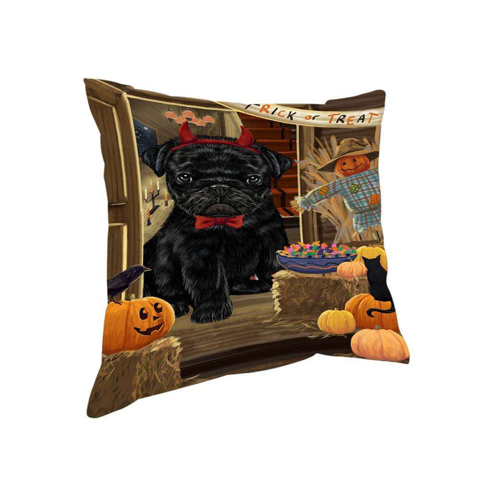 Enter at Own Risk Trick or Treat Halloween Pug Dog Pillow PIL69552