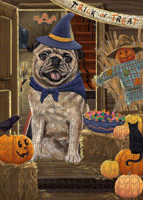 Enter at Own Risk Trick or Treat Halloween Pug Dog Puzzle with Photo Tin PUZL80072