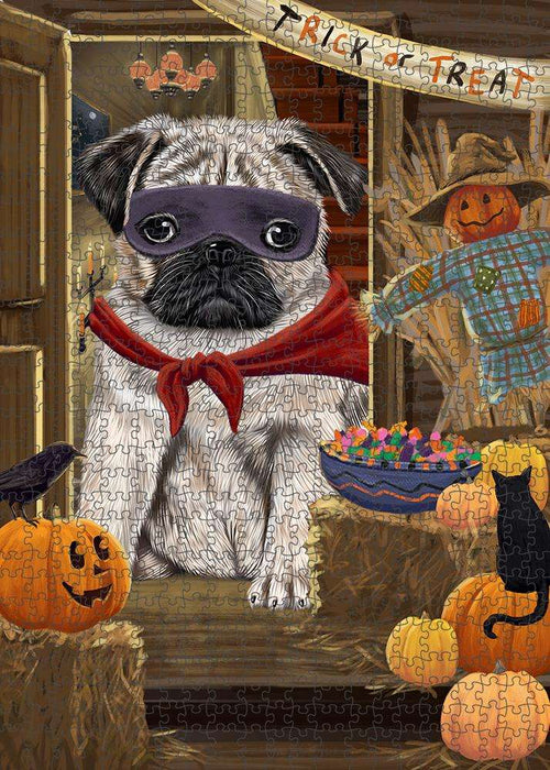 Enter at Own Risk Trick or Treat Halloween Pug Dog Puzzle with Photo Tin PUZL80076