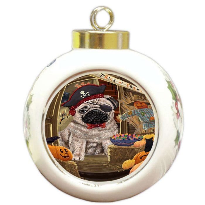Enter at Own Risk Trick or Treat Halloween Pug Dog Round Ball Christmas Ornament RBPOR53231
