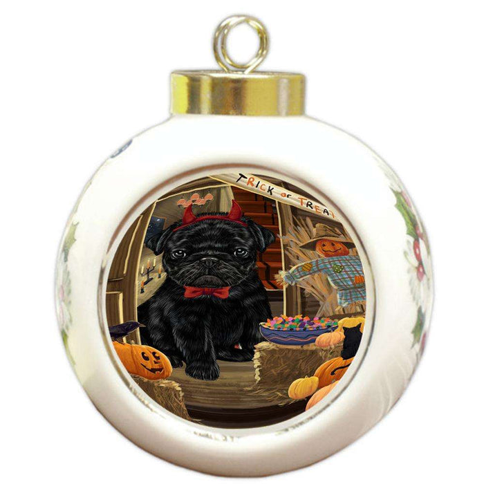 Enter at Own Risk Trick or Treat Halloween Pug Dog Round Ball Christmas Ornament RBPOR53232