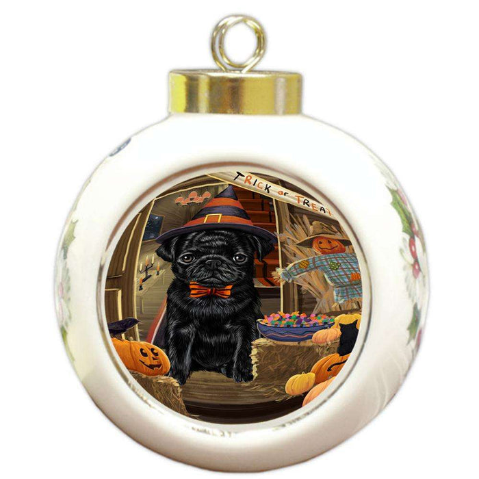 Enter at Own Risk Trick or Treat Halloween Pug Dog Round Ball Christmas Ornament RBPOR53233