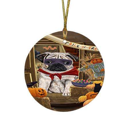 Enter at Own Risk Trick or Treat Halloween Pug Dog Round Flat Christmas Ornament RFPOR53221