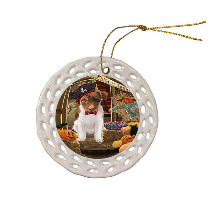 Enter at Own Risk Trick or Treat Halloween Rat Terrier Dog Ceramic Doily Ornament DPOR53236