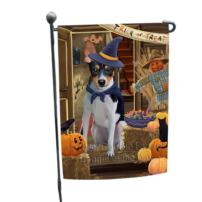 Enter at Own Risk Trick or Treat Halloween Rat Terrier Dog Garden Flag GFLG53296