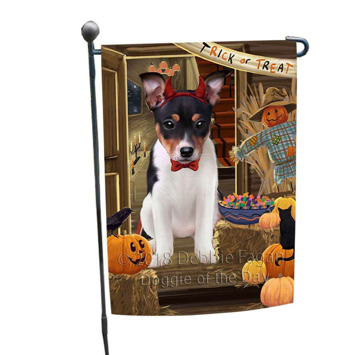 Enter at Own Risk Trick or Treat Halloween Rat Terrier Dog Garden Flag GFLG53299