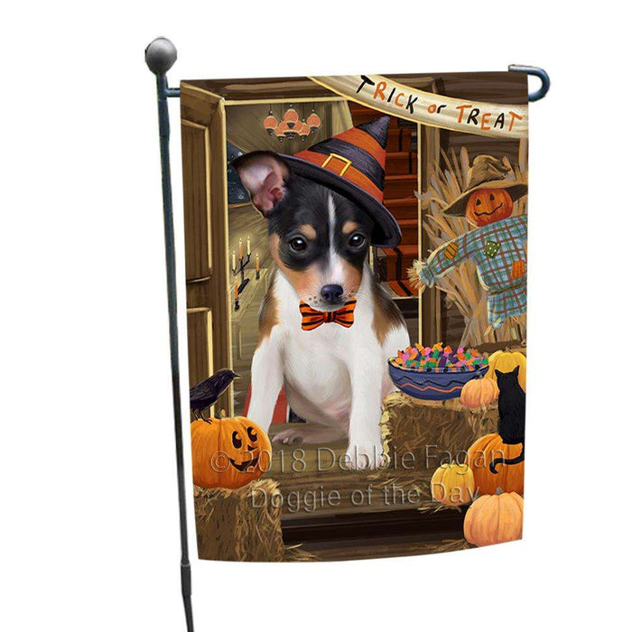 Enter at Own Risk Trick or Treat Halloween Rat Terrier Dog Garden Flag GFLG53300