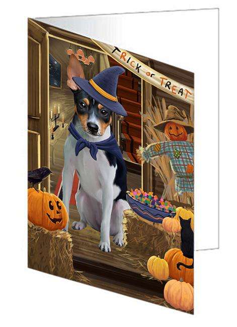 Enter at Own Risk Trick or Treat Halloween Rat Terrier Dog Handmade Artwork Assorted Pets Greeting Cards and Note Cards with Envelopes for All Occasions and Holiday Seasons GCD63731