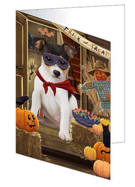 Enter at Own Risk Trick or Treat Halloween Rat Terrier Dog Handmade Artwork Assorted Pets Greeting Cards and Note Cards with Envelopes for All Occasions and Holiday Seasons GCD63734