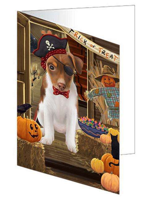 Enter at Own Risk Trick or Treat Halloween Rat Terrier Dog Handmade Artwork Assorted Pets Greeting Cards and Note Cards with Envelopes for All Occasions and Holiday Seasons GCD63737
