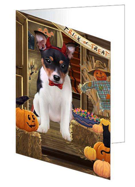 Enter at Own Risk Trick or Treat Halloween Rat Terrier Dog Handmade Artwork Assorted Pets Greeting Cards and Note Cards with Envelopes for All Occasions and Holiday Seasons GCD63740