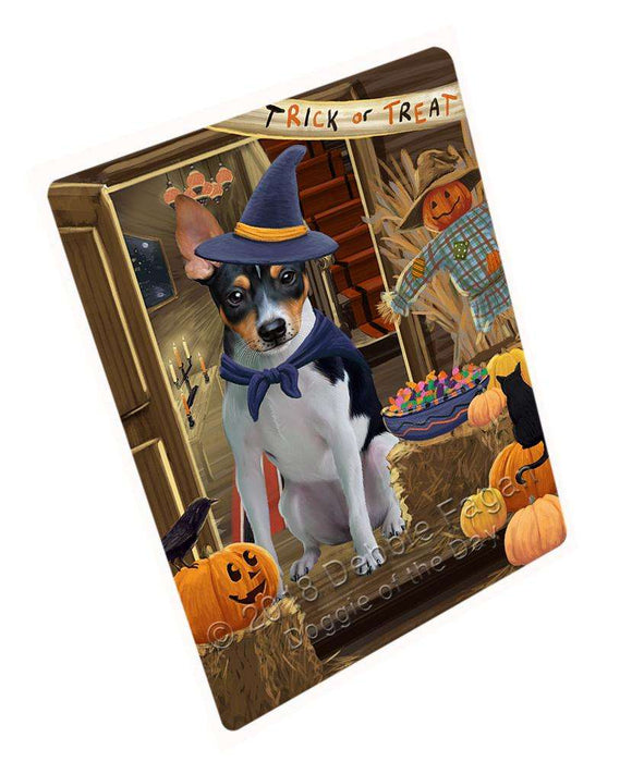Enter at Own Risk Trick or Treat Halloween Rat Terrier Dog Large Refrigerator / Dishwasher Magnet RMAG80286