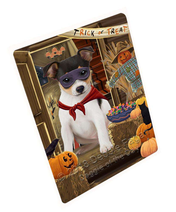 Enter at Own Risk Trick or Treat Halloween Rat Terrier Dog Large Refrigerator / Dishwasher Magnet RMAG80292